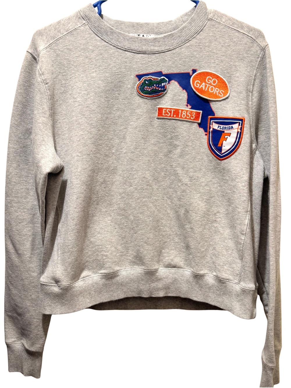 WEAR by Erin Andrew’s Florida Gators Gray Crewneck Crop Patchwork Womens Large